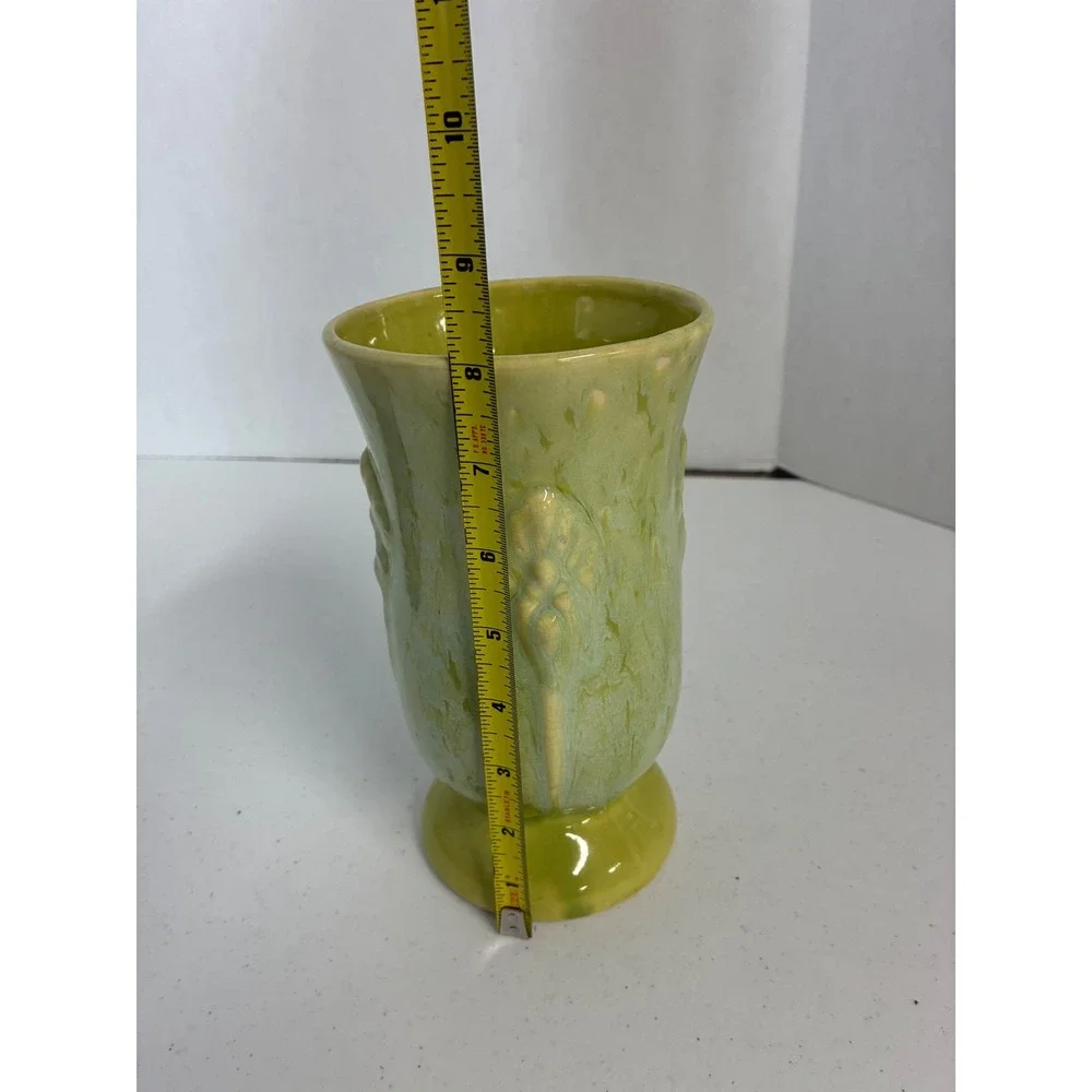 Vintage Shawnee Pottery 502-8 USA Chartreuse Green Drip Glaze Leaf Vase 8 Inch